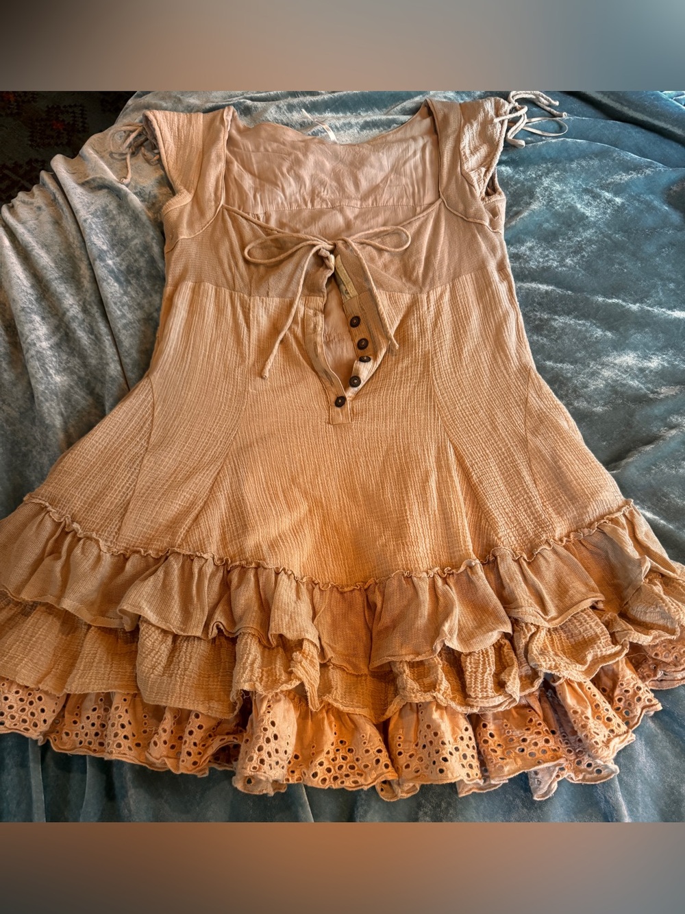 Womens Beige Ruffle Hem top with Front Tie